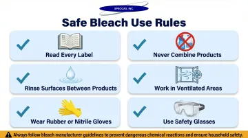 Six safe bleach handling rules checklist for home and workplace use