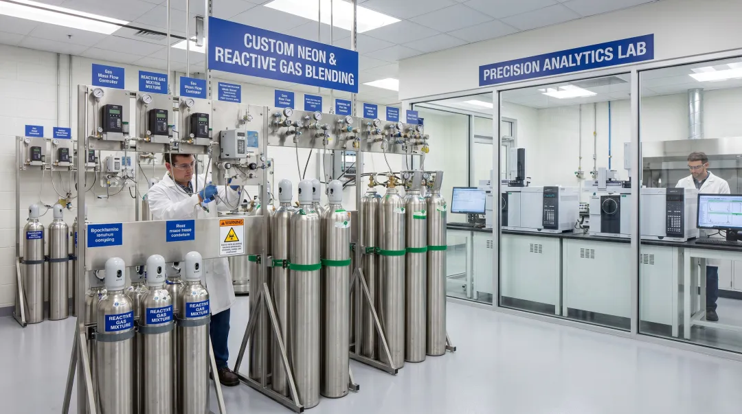 Specialty gas blending facility producing custom neon excimer laser mixtures in Pennsylvania