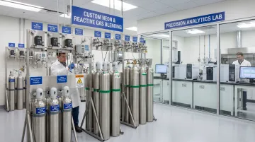 Specialty gas blending facility producing custom neon excimer laser mixtures in Pennsylvania