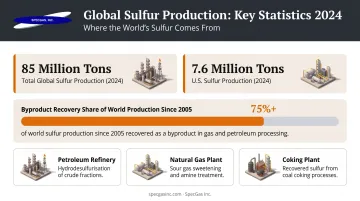 Global sulfur production statistics showing byproduct recovery share since 2005