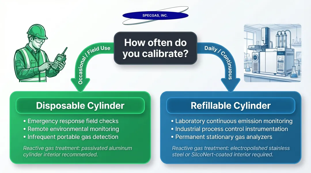 Calibration gas cylinder selection decision guide based on usage frequency gas type and compliance