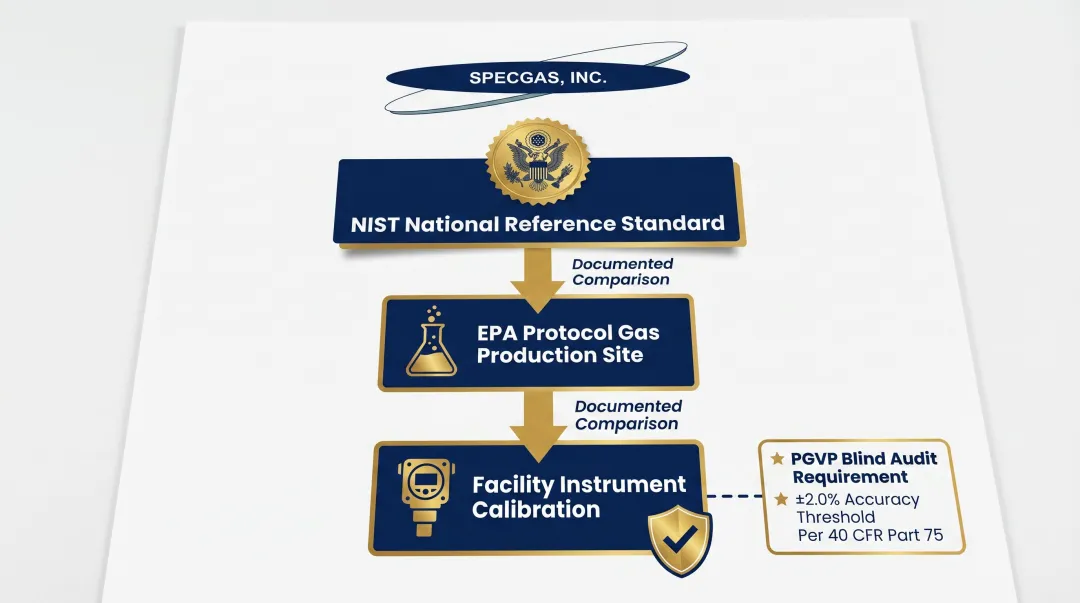 NIST traceability chain and EPA Protocol Gas Verification Program compliance process flow