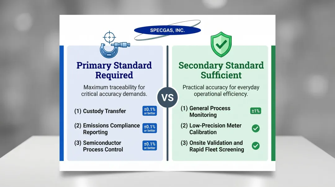 Primary versus secondary gas flow calibration standards use case comparison chart