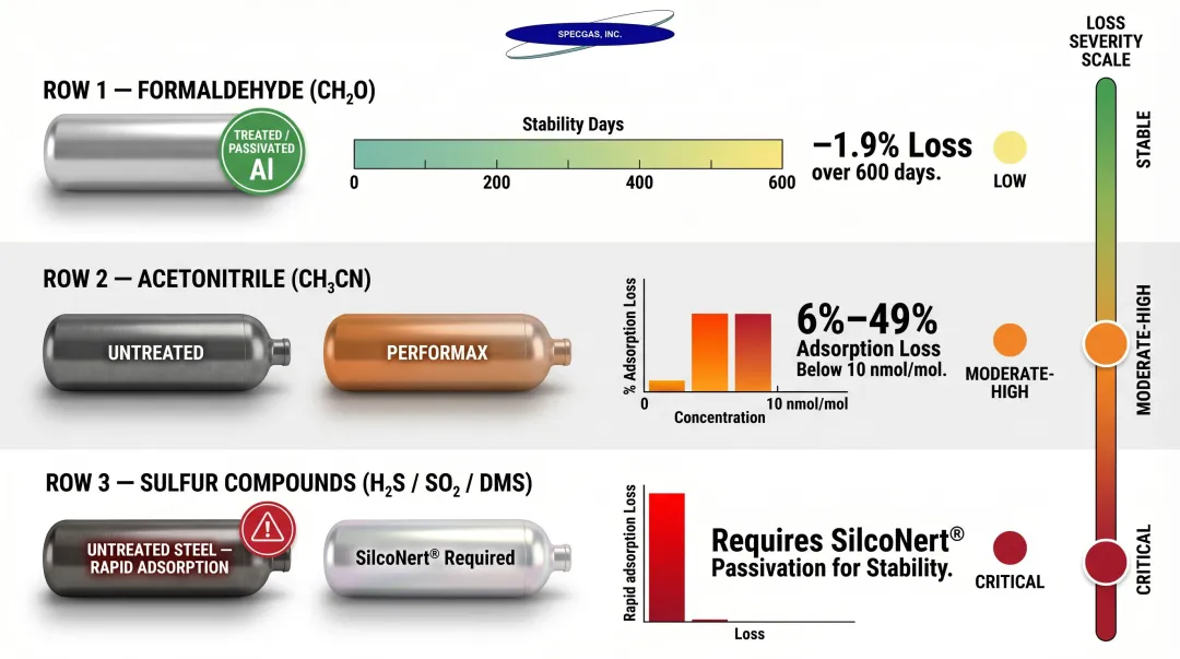 Reactive VOC stability loss rates across different cylinder treatment types comparison