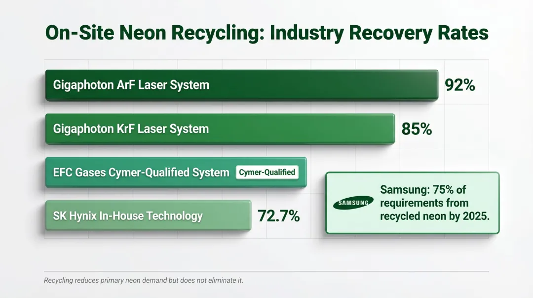 Neon gas recycling recovery rates by semiconductor manufacturer and system comparison 2023 to 2025