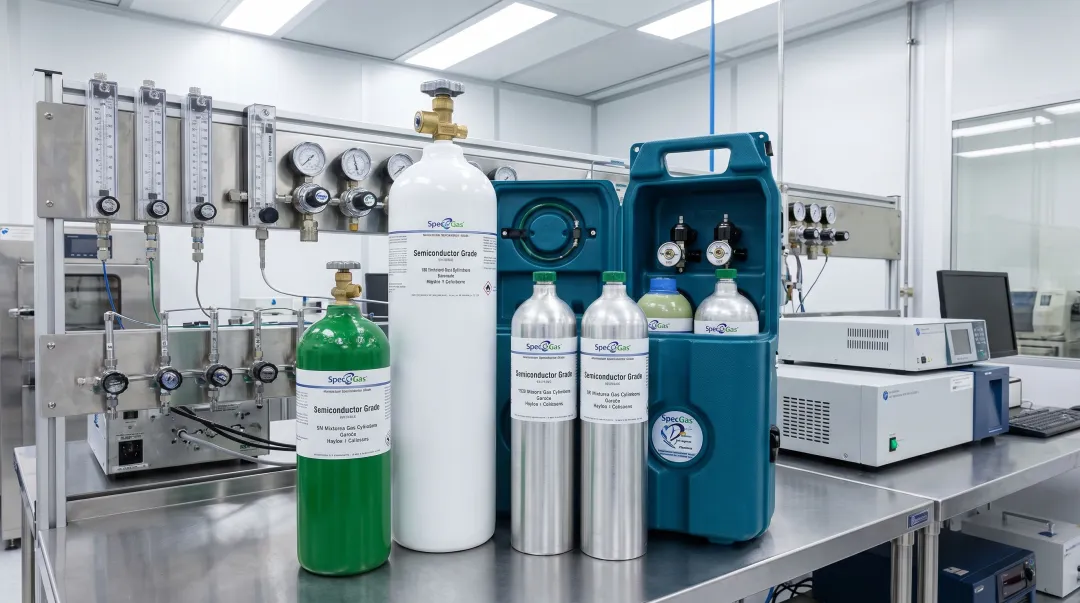 SpecGas specialty gas cylinder and NIST-traceable calibration standard supply setup
