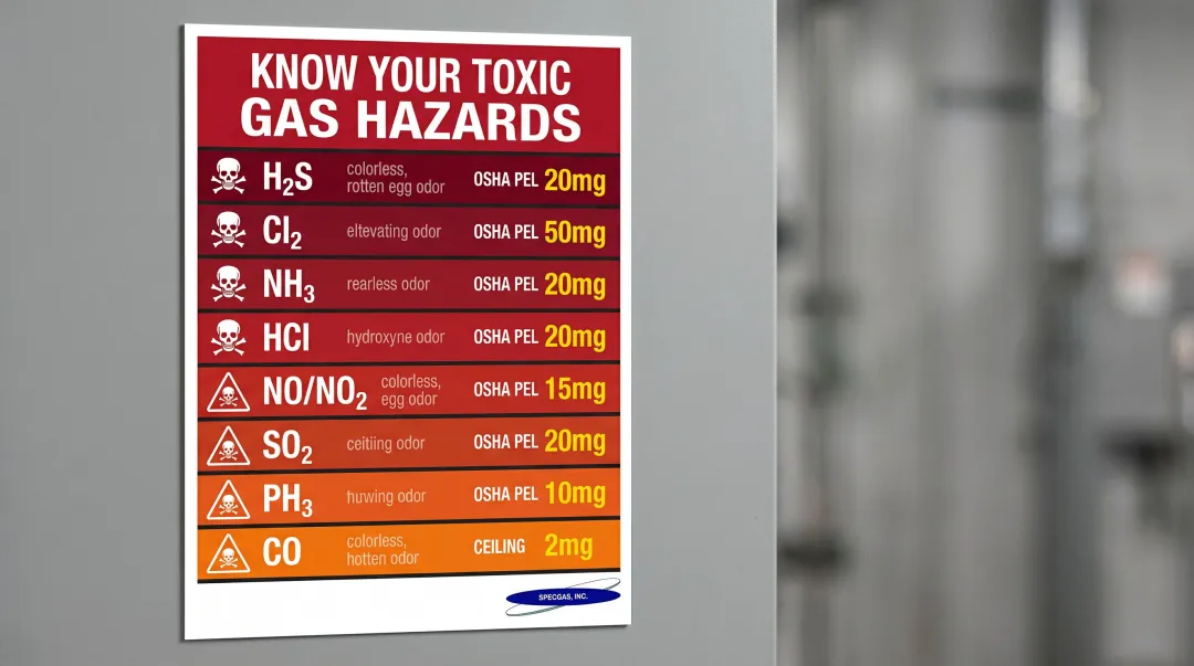 Common chemical plant toxic gases with OSHA exposure limits and key properties