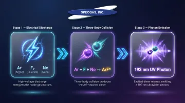 ArF excimer laser three-body collision process producing 193nm UV photons