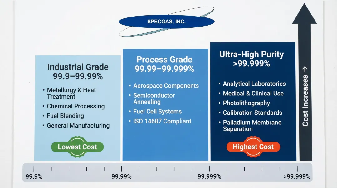 Three-tier high purity hydrogen grade comparison from industrial to ultra-high purity