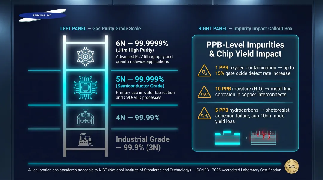 Semiconductor specialty gas purity requirements from 5N to 6N grade standards