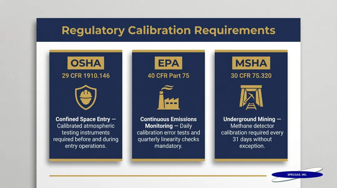 OSHA EPA MSHA gas calibration regulatory requirements comparison chart industrial compliance