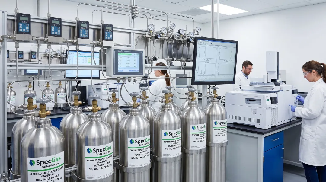 SpecGas custom multi-component calibration gas cylinders and specialty blending equipment