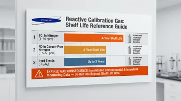 Calibration gas reactive component shelf life and cylinder requirements comparison chart