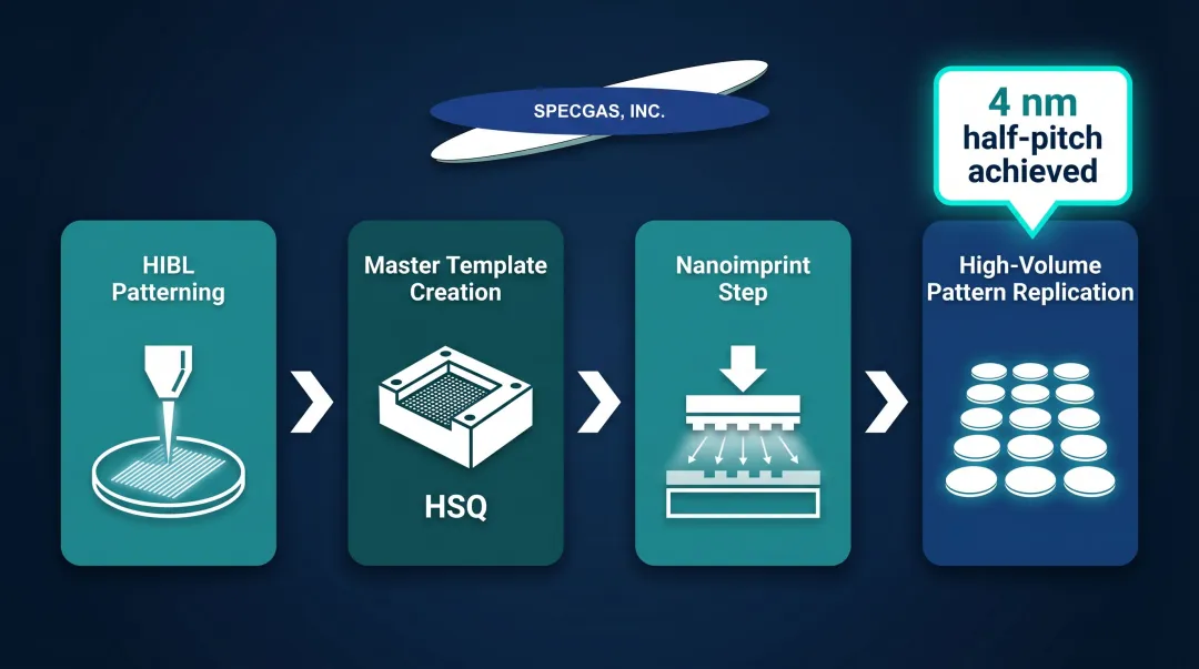 HIBL nanoimprint lithography combined workflow from ion beam patterning to high volume replication