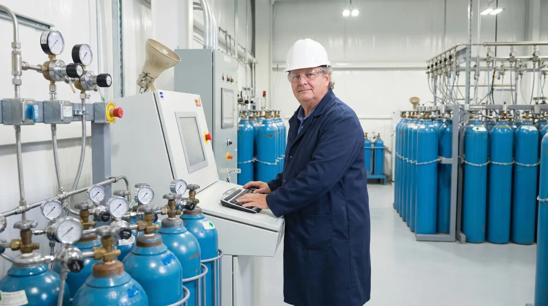 Specialty gas production facility with high-purity cylinder filling and manufacturing equipment