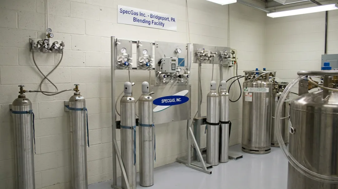 SpecGas Inc. specialty calibration gas blending facility with cylinder treatment equipment