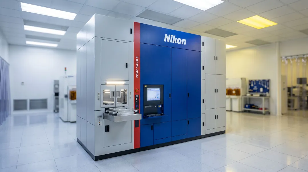 ArF immersion lithography system projecting 193nm UV light onto semiconductor wafer