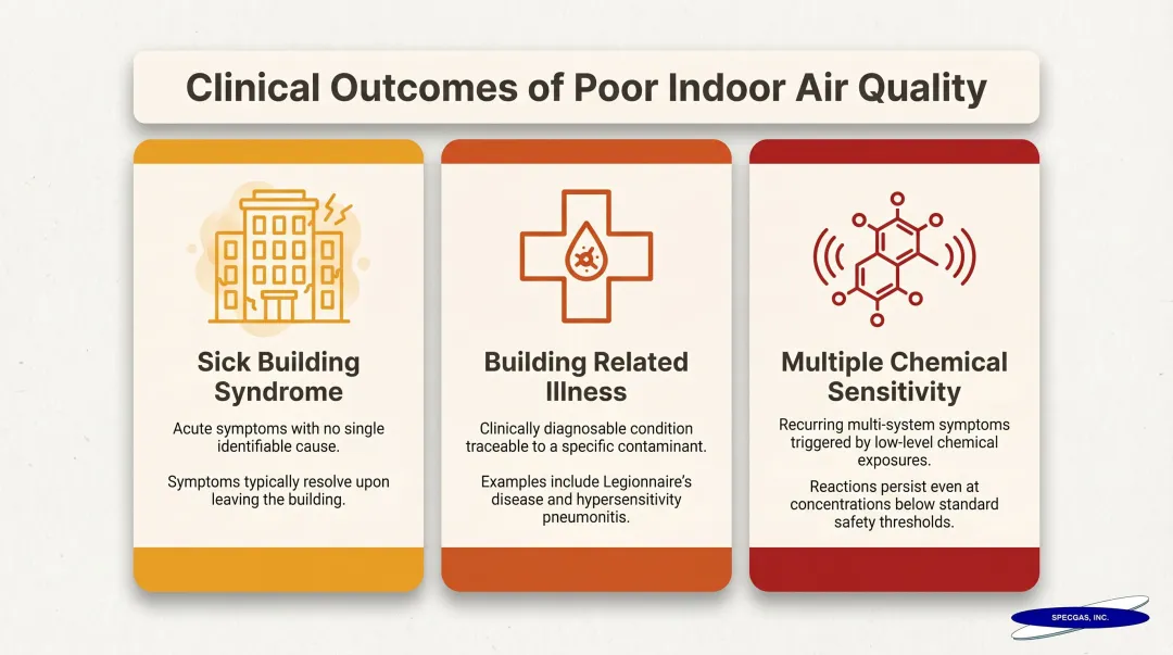 Three IAQ health outcomes sick building syndrome building related illness MCS comparison