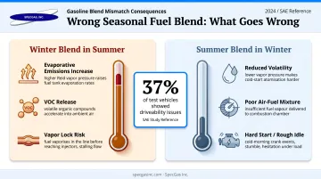 Wrong seasonal gasoline blend effects comparison high RVP in summer versus low RVP in winter
