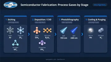 Semiconductor chip fabrication stages and corresponding industrial gases used infographic