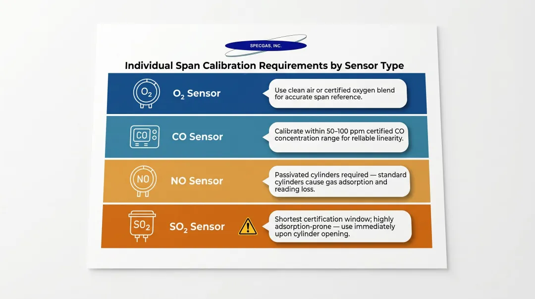 Four flue gas sensor types span calibration requirements and gas concentration ranges