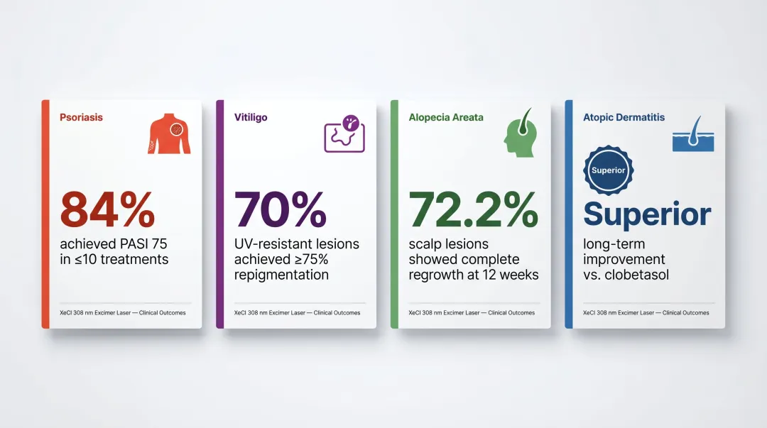 XeCl excimer laser dermatology clinical outcomes by skin condition treatment results