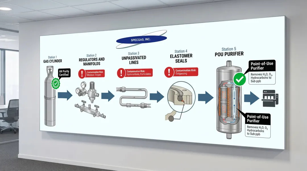 Semiconductor gas delivery contamination sources from cylinder to process tool point-of-use