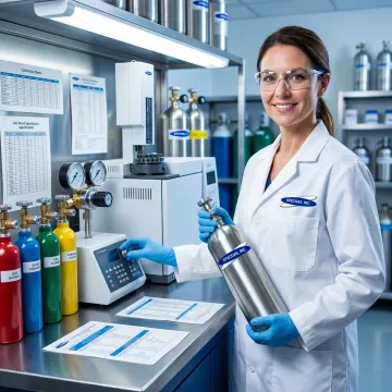 Technician preparing specialty gas cylinders