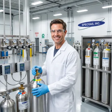 Technician preparing specialty gas cylinders