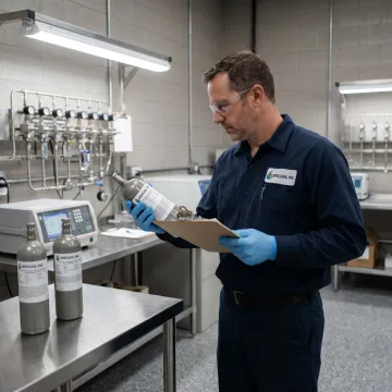 Technician preparing specialty gas cylinders