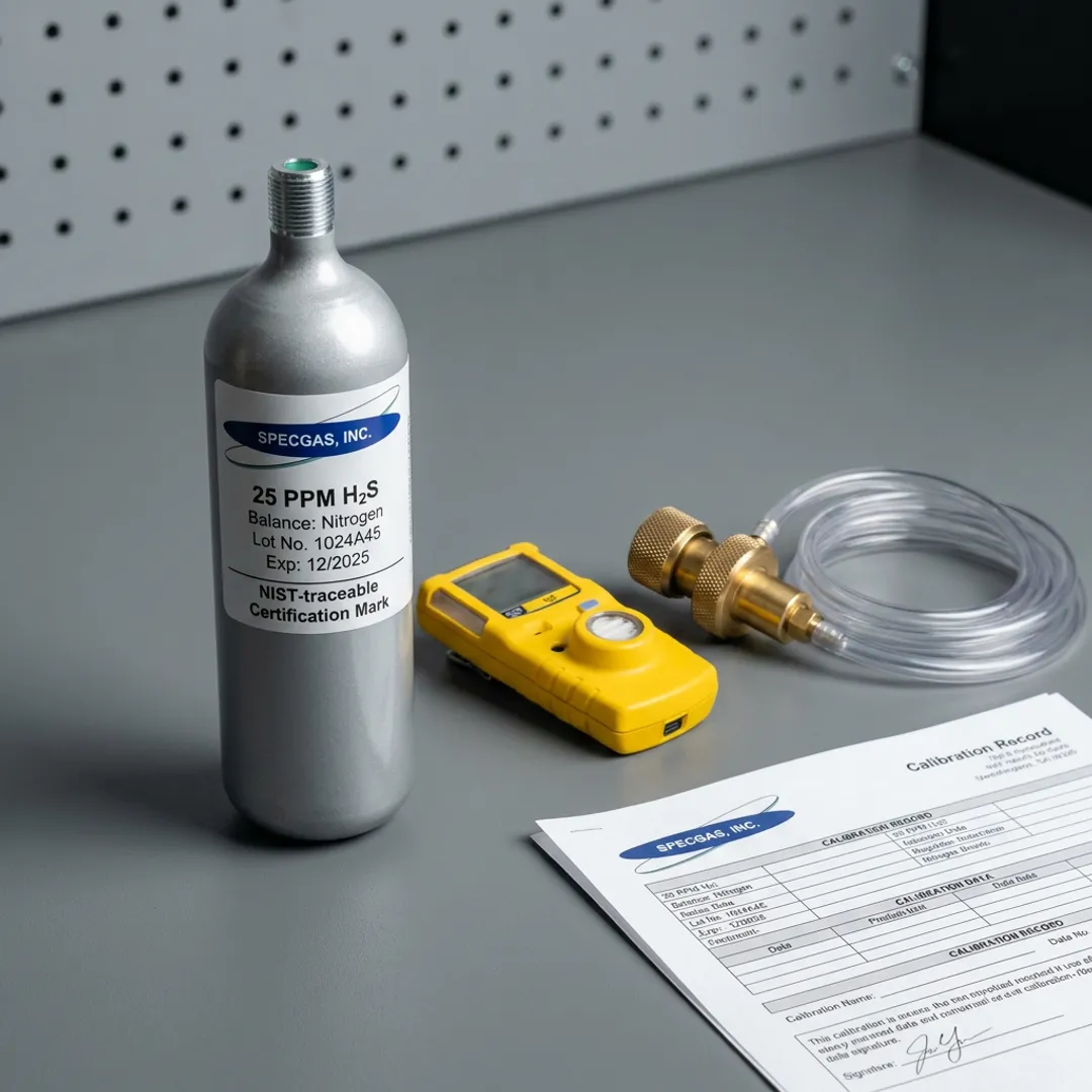 H2S calibration gas cylinder for safety detector testing