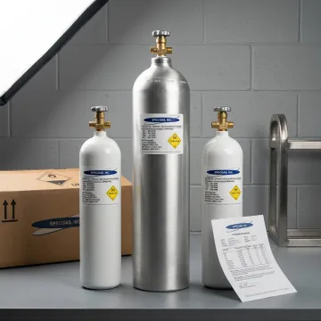 DOT-compliant specialty gas cylinders prepared for shipping