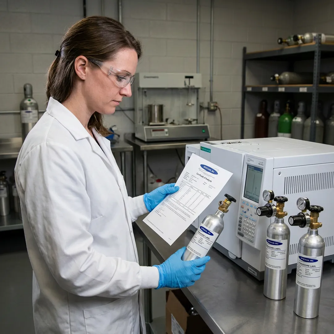 Technician preparing certified gas cylinder order