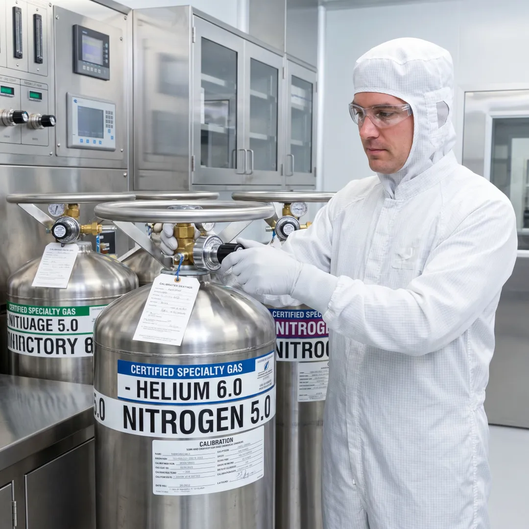 Technician preparing certified gas standards