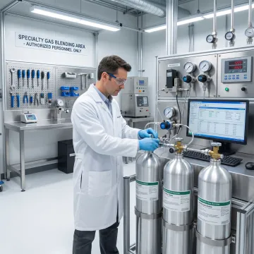 Technician preparing specialty gas cylinders