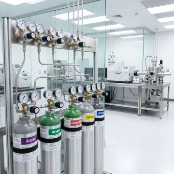 Custom research gas cylinders in laboratory setting