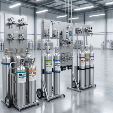 High-purity noble gas cylinders for industrial and lab use