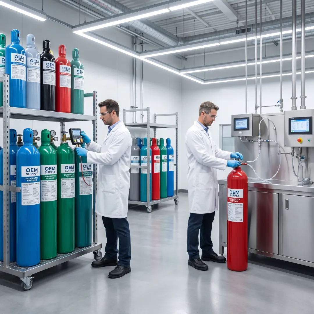 Specialty gas cylinders prepared for distributor supply