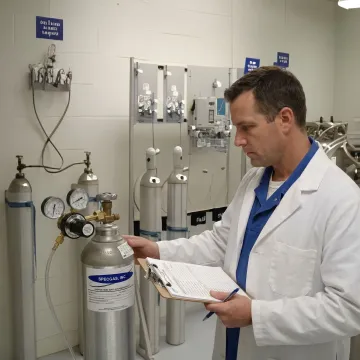Technician preparing specialty gas cylinders