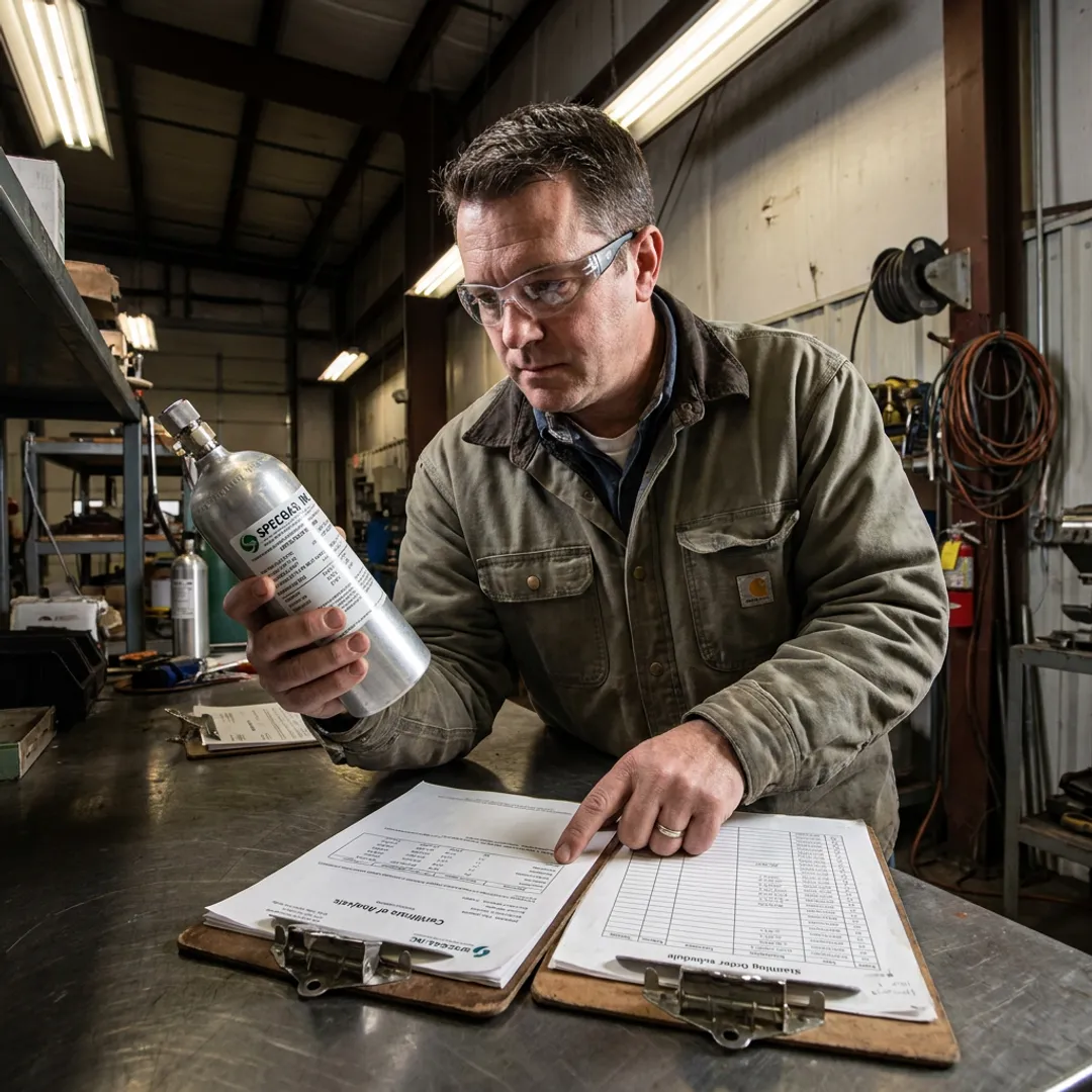 Technician reviewing calibration gas standing order schedule