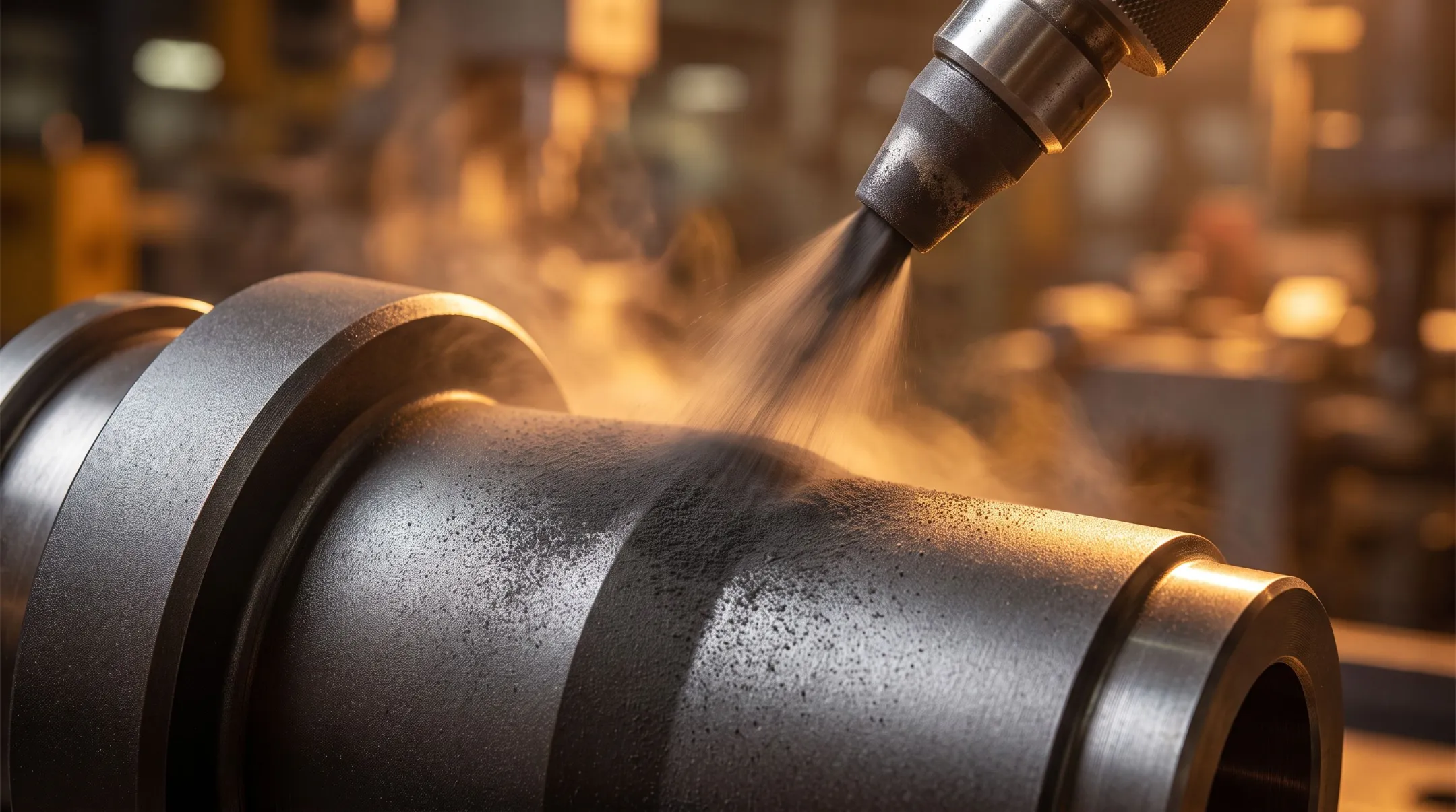 Dry lubricant powder application on industrial machine component surface