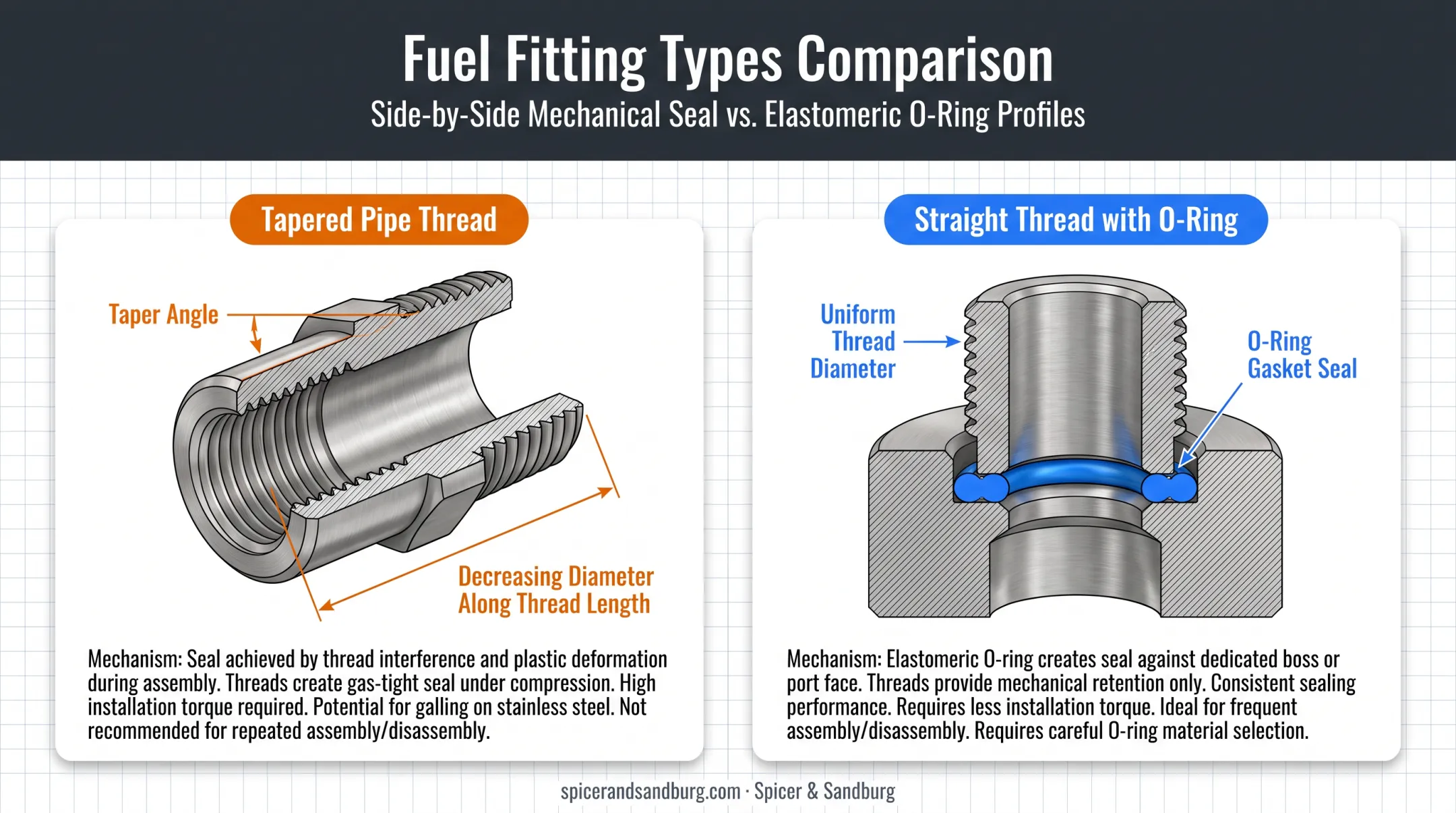 Tapered thread versus straight thread fitting identification diagram