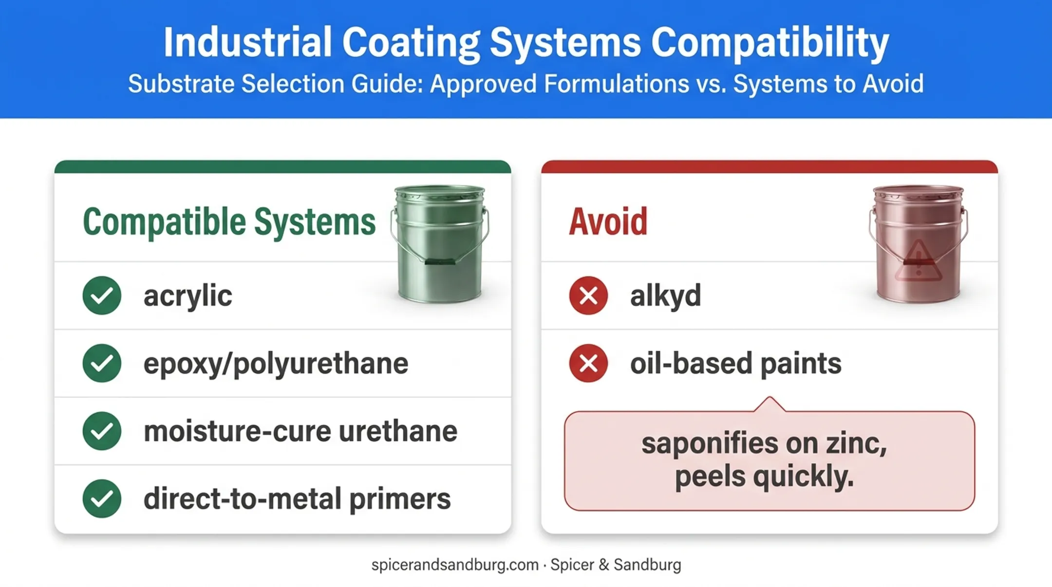 Compatible versus incompatible coating chemistries for galvanized steel comparison