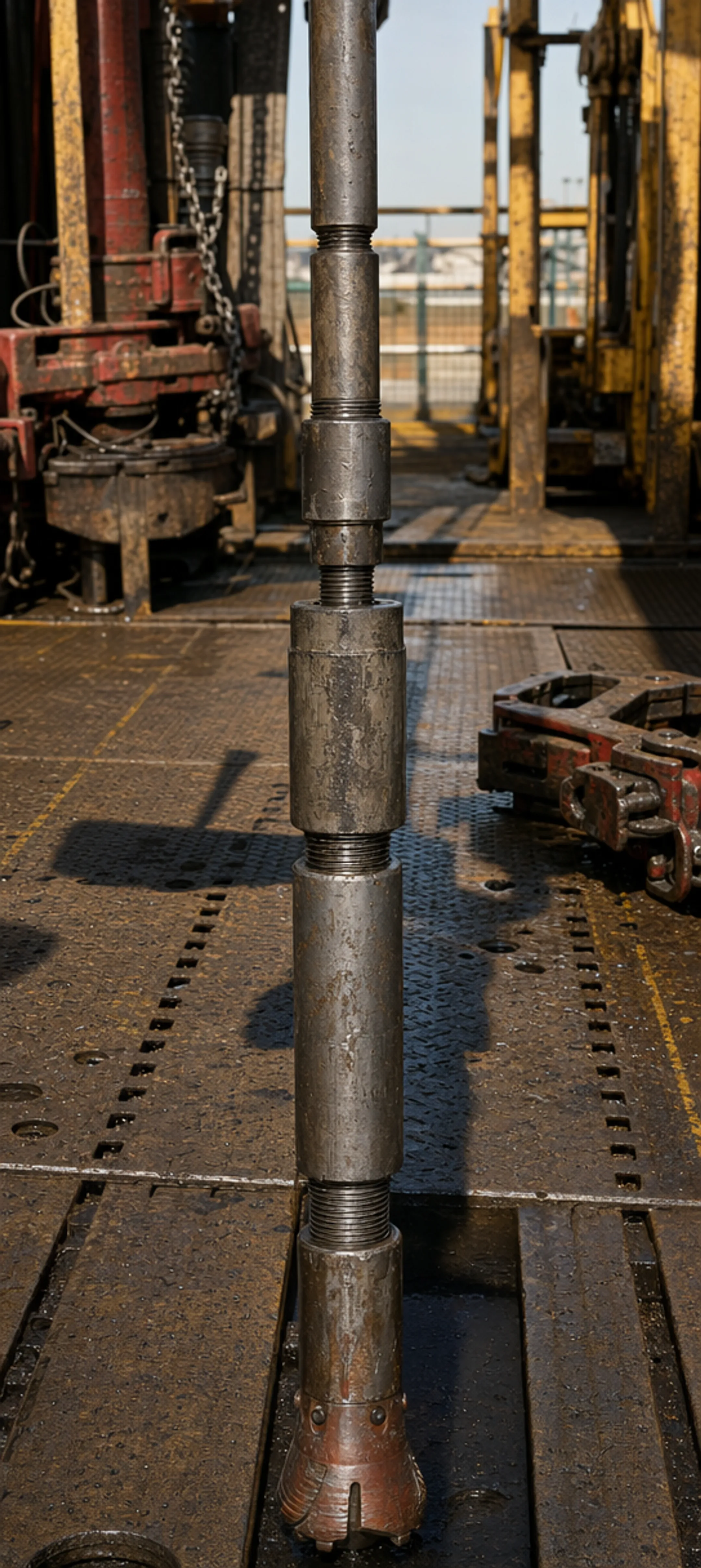 Drill pipe and drill collar connection joined with crossover sub on rig floor