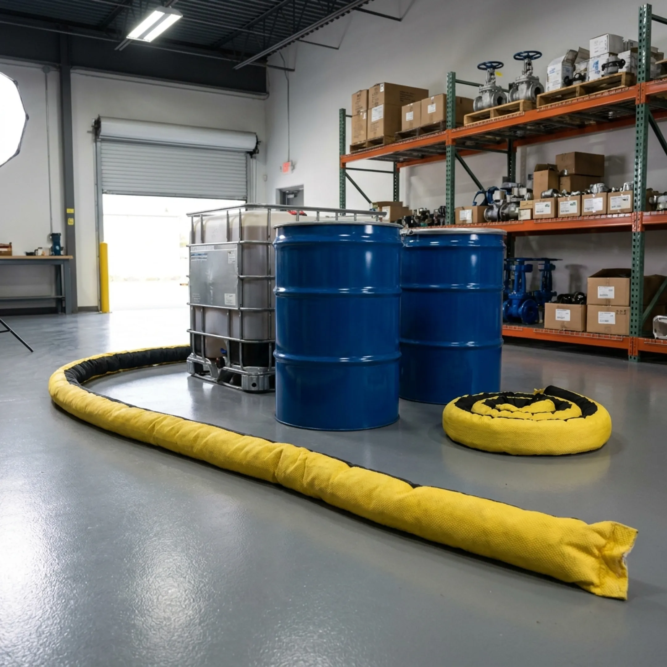 Commercial facility spill containment boom