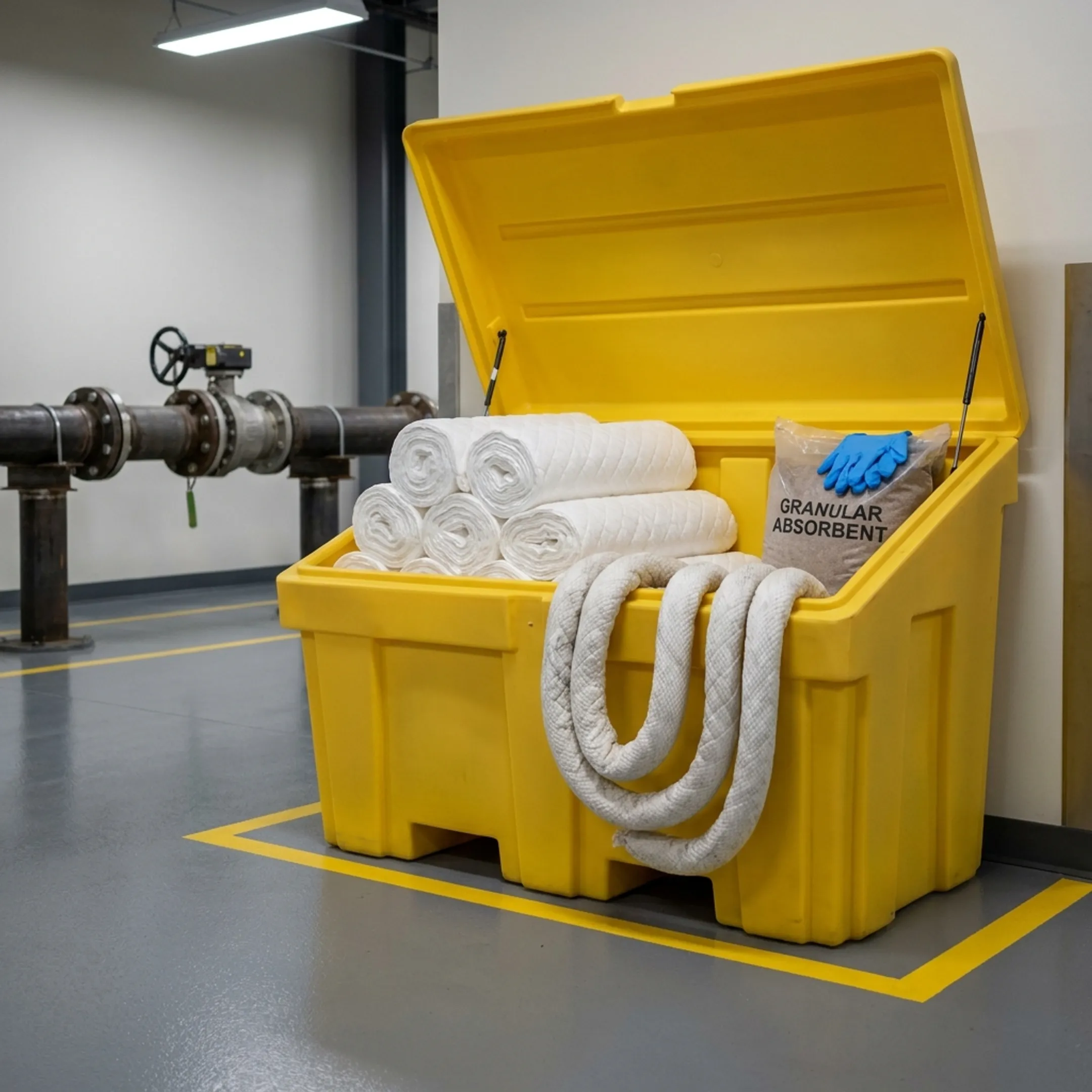 Manufacturing facility spill kit use