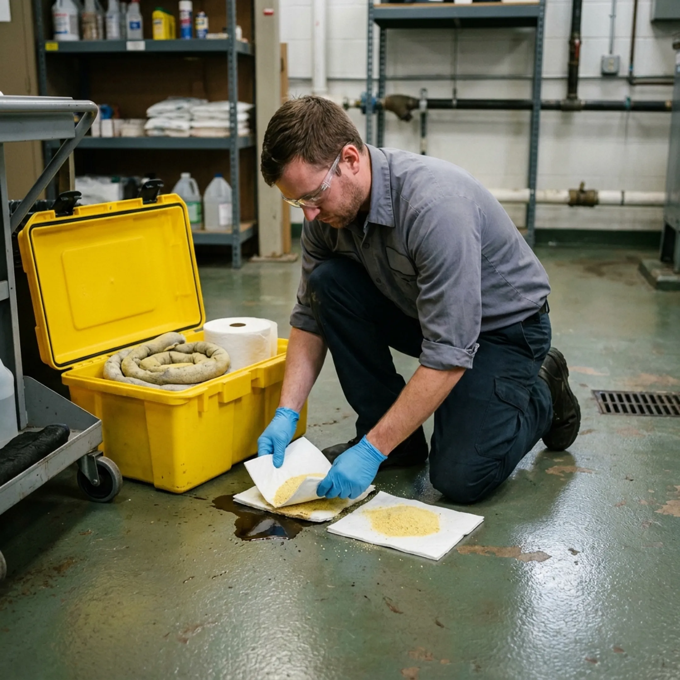 Facility maintenance spill kit use