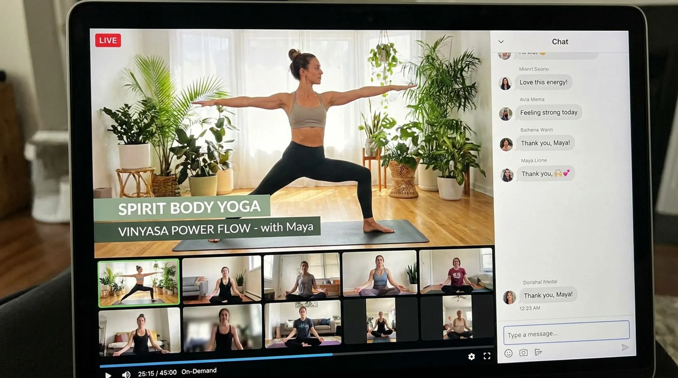 Spirit Body Yoga instructor leading Vinyasa Power flow class online
