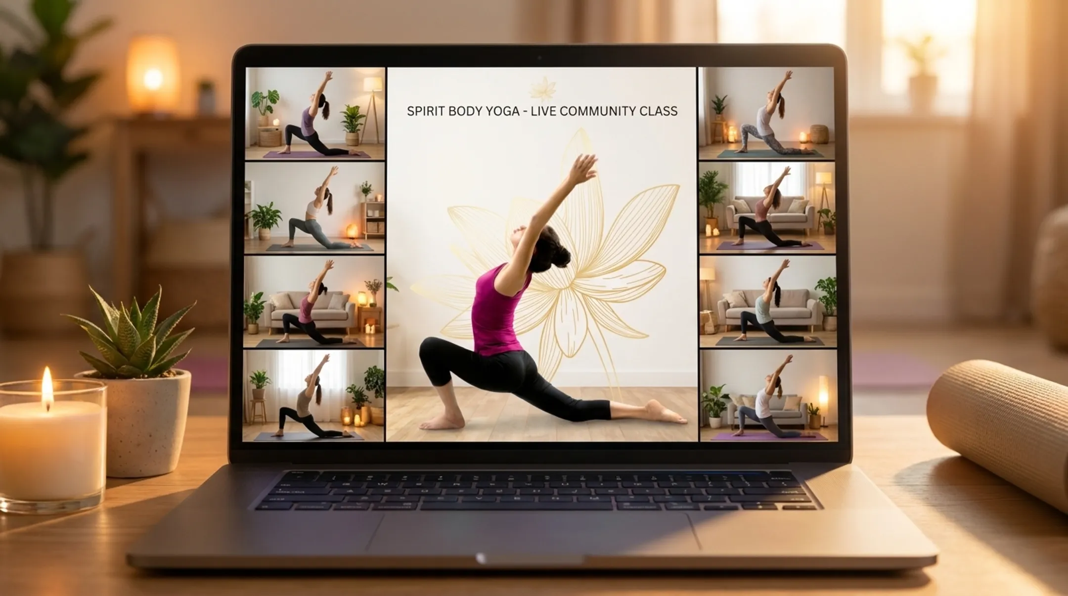 Spirit Body Yoga online community members practicing livestream class together