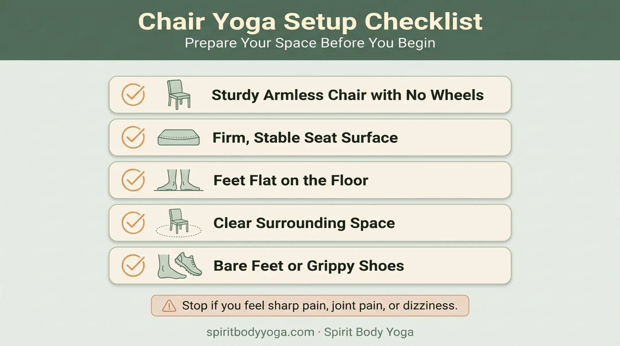 Chair yoga safety setup checklist for seniors and beginners
